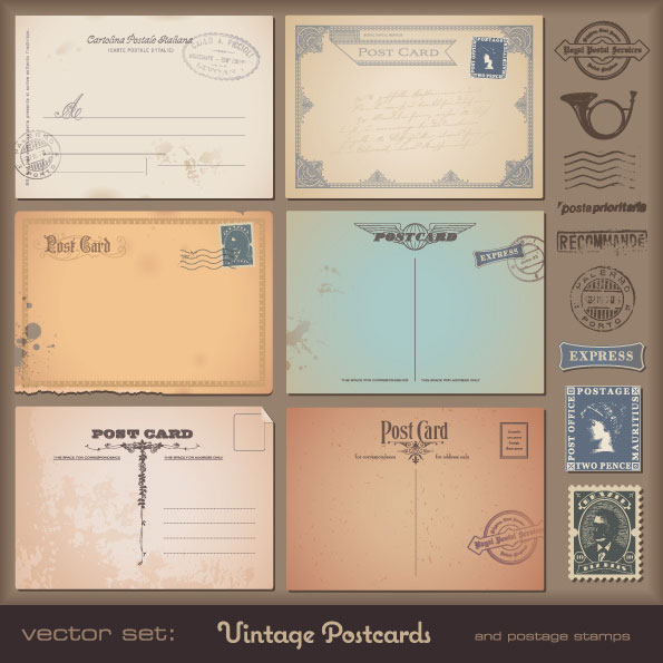 Vintage postcards and stamps 02 - vector